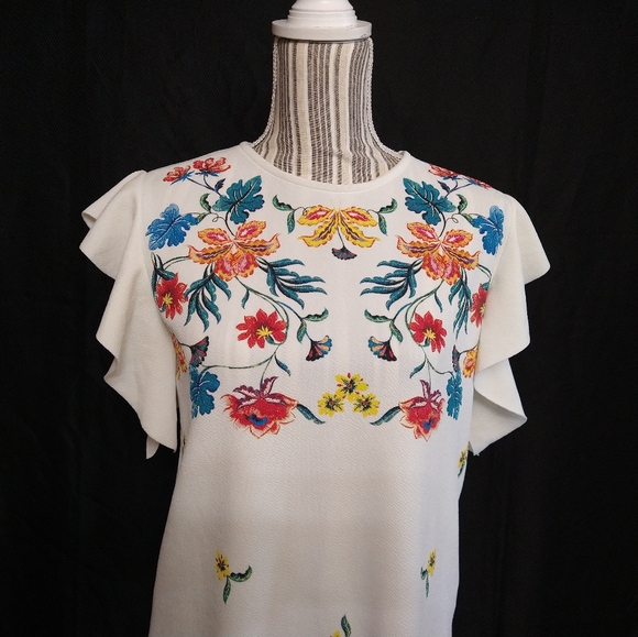 Zara white floral flare short sleeve dress size small - Picture 11 of 16